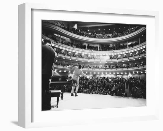 Ray Charles Singing, with Arms Outstretched, During Performance at Carnegie Hall-Bill Ray-Framed Premium Photographic Print