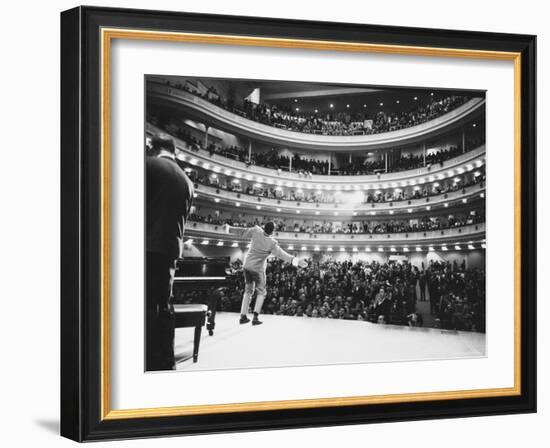 Ray Charles Singing, with Arms Outstretched, During Performance at Carnegie Hall-Bill Ray-Framed Premium Photographic Print