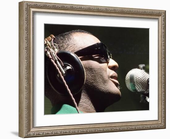 Ray Charles Taping a Coca-Cola Radio Commercial, 1967-null-Framed Photo