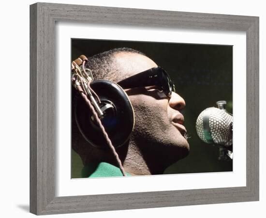 Ray Charles Taping a Coca-Cola Radio Commercial, 1967-null-Framed Photo