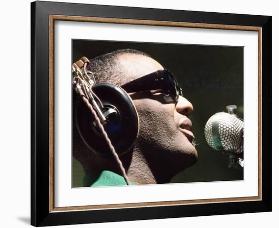 Ray Charles Taping a Coca-Cola Radio Commercial, 1967-null-Framed Photo