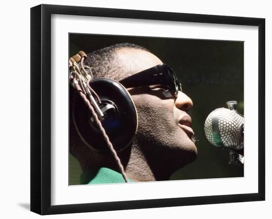 Ray Charles Taping a Coca-Cola Radio Commercial, 1967-null-Framed Photo