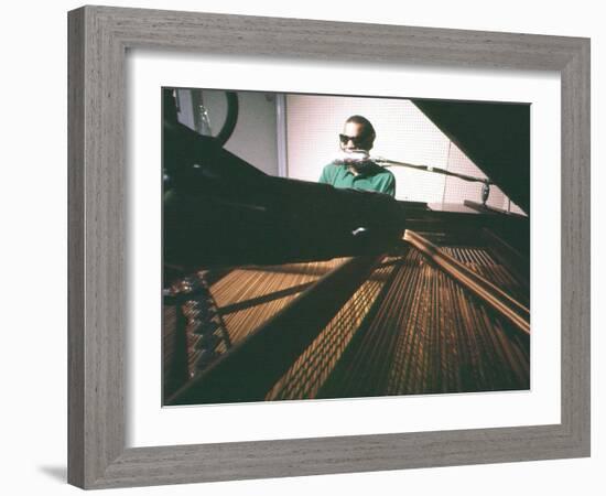 Ray Charles Taping a Coca-Cola Radio Commercial, 1967-null-Framed Photo