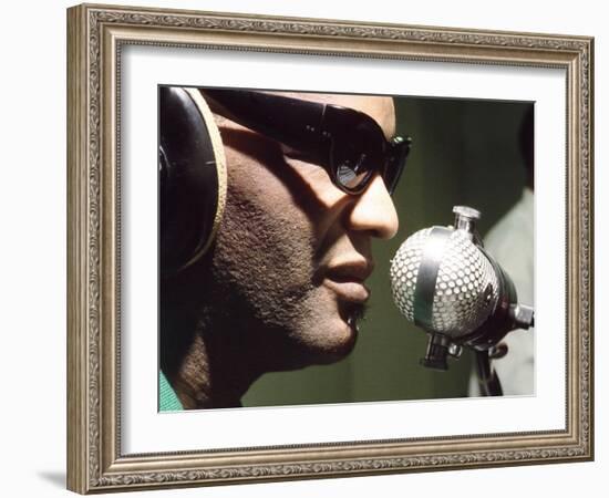 Ray Charles Taping a Coca-Cola Radio Commercial, 1967-null-Framed Photo