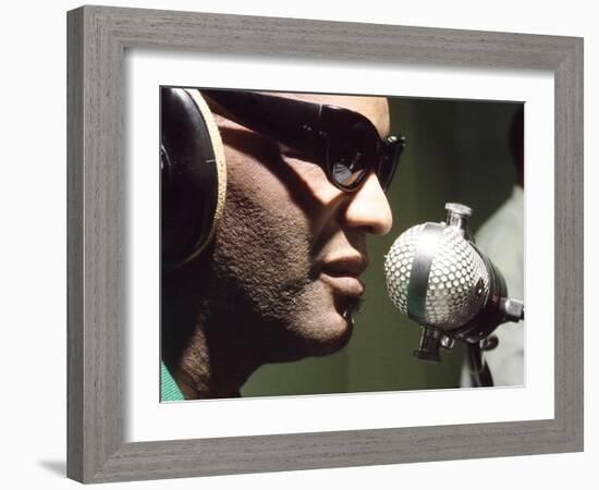 Ray Charles Taping a Coca-Cola Radio Commercial, 1967-null-Framed Photo