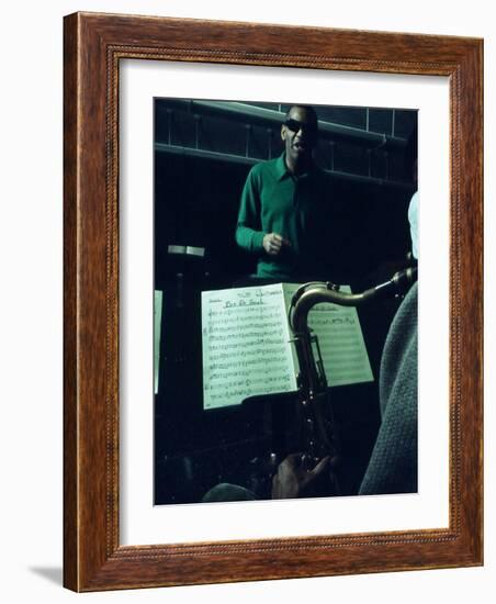 Ray Charles Taping a Coca-Cola Radio Commercial, 1967-null-Framed Photo