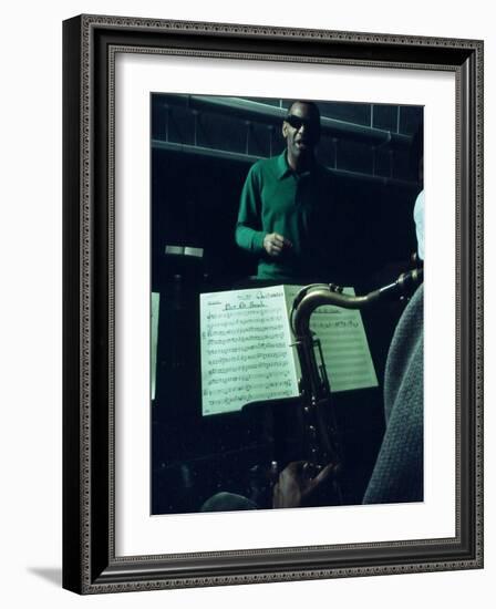 Ray Charles Taping a Coca-Cola Radio Commercial, 1967-null-Framed Photo