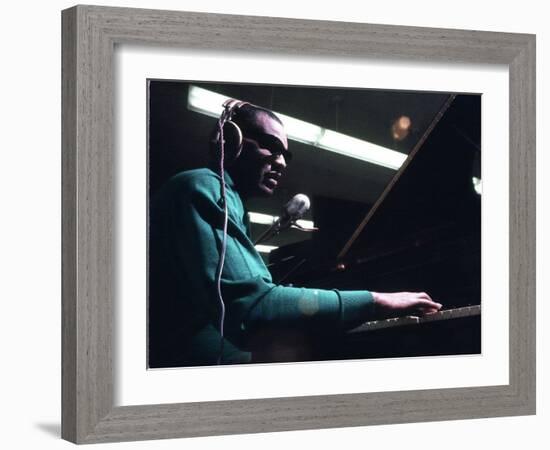 Ray Charles Taping a Coca-Cola Radio Commercial, 1967-null-Framed Photo