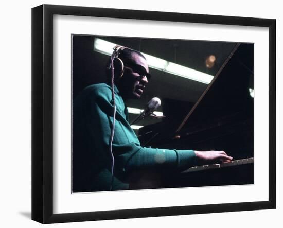 Ray Charles Taping a Coca-Cola Radio Commercial, 1967-null-Framed Photo