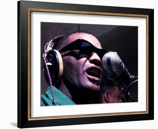 Ray Charles Taping a Coca-Cola Radio Commercial, 1967-null-Framed Photo