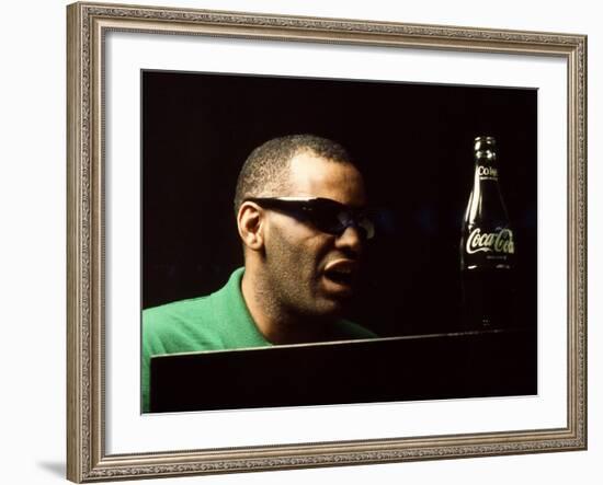 Ray Charles Taping a Coca-Cola Radio Commercial, 1967-null-Framed Photo