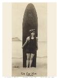 The Surf-Rider Hawaii, Girl with Surfboard, Photo Postcard c.1920-Ray Jerome Baker-Art Print