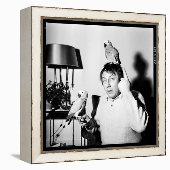 Raymond Devos with Two Parrots in Colmar, August 3968-Marcel Begoin-Framed Premier Image Canvas