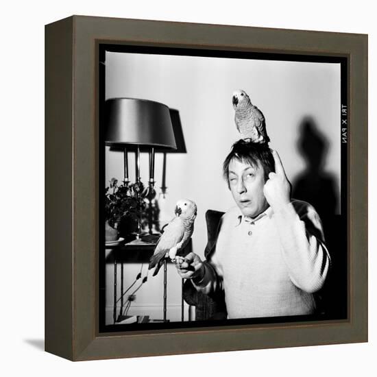 Raymond Devos with Two Parrots in Colmar, August 3968-Marcel Begoin-Framed Premier Image Canvas