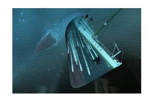 The Bow of the Titanic Hurtles Toward the Seafloor by Raymond Wong