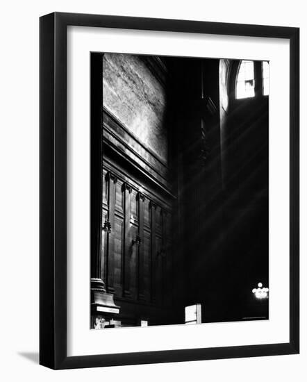 Rays of Sun Streaming in Through Window Onto Ornate Wall with Marble and Pilasters in Penn Station-Walker Evans-Framed Photographic Print