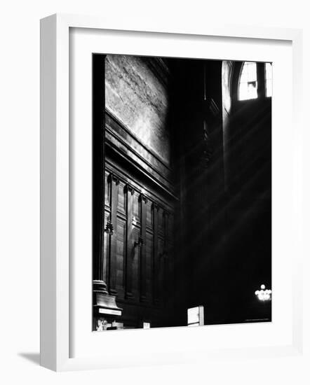 Rays of Sun Streaming in Through Window Onto Ornate Wall with Marble and Pilasters in Penn Station-Walker Evans-Framed Photographic Print