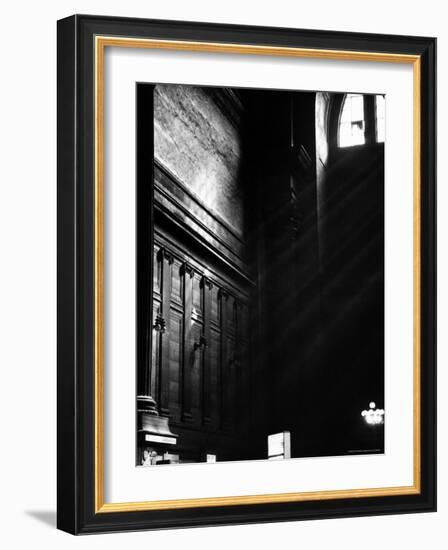 Rays of Sun Streaming in Through Window Onto Ornate Wall with Marble and Pilasters in Penn Station-Walker Evans-Framed Photographic Print