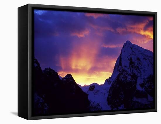 Rays of Sunlight Illuminate the Clouds over the Mountains to the West of Gokyo at Sunrise-Mark Hannaford-Framed Premier Image Canvas