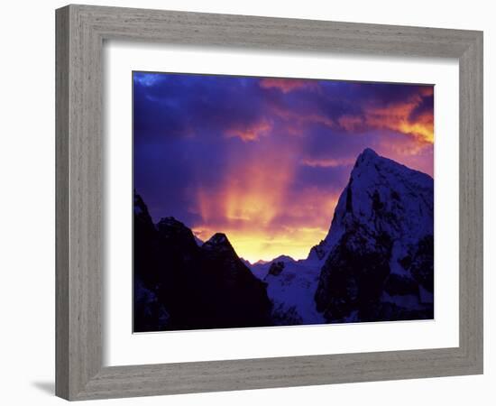 Rays of Sunlight Illuminate the Clouds over the Mountains to the West of Gokyo at Sunrise-Mark Hannaford-Framed Photographic Print