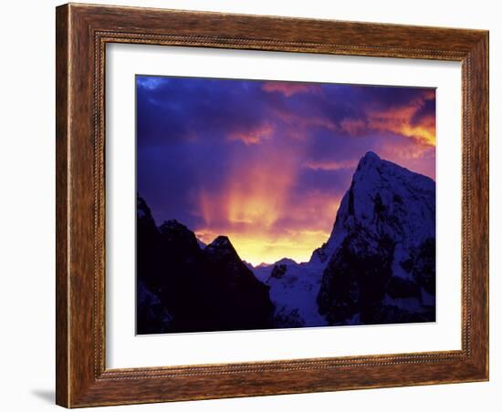 Rays of Sunlight Illuminate the Clouds over the Mountains to the West of Gokyo at Sunrise-Mark Hannaford-Framed Photographic Print