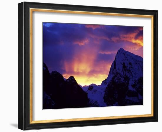 Rays of Sunlight Illuminate the Clouds over the Mountains to the West of Gokyo at Sunrise-Mark Hannaford-Framed Photographic Print