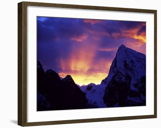 Rays of Sunlight Illuminate the Clouds over the Mountains to the West of Gokyo at Sunrise-Mark Hannaford-Framed Photographic Print