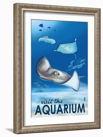 Rays - Visit the Aquarium-Lantern Press-Framed Premium Giclee Print