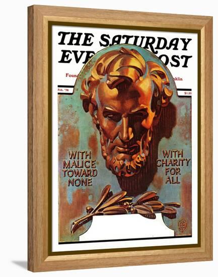 "Re -print of "Bronze Lincoln"," Saturday Evening Post Cover, February 1, 1976-Joseph Christian Leyendecker-Framed Premier Image Canvas