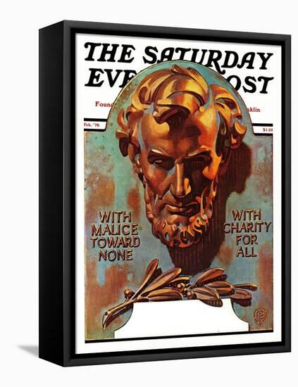 "Re -print of "Bronze Lincoln"," Saturday Evening Post Cover, February 1, 1976-Joseph Christian Leyendecker-Framed Premier Image Canvas