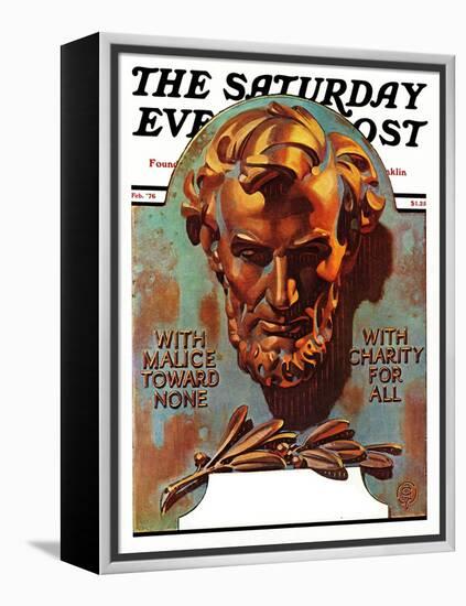 "Re -print of "Bronze Lincoln"," Saturday Evening Post Cover, February 1, 1976-Joseph Christian Leyendecker-Framed Premier Image Canvas