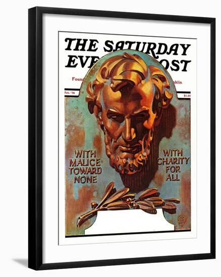 "Re -print of "Bronze Lincoln"," Saturday Evening Post Cover, February 1, 1976-Joseph Christian Leyendecker-Framed Giclee Print