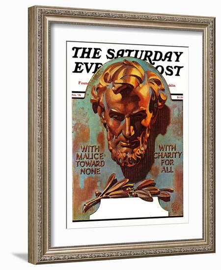 "Re -print of "Bronze Lincoln"," Saturday Evening Post Cover, February 1, 1976-Joseph Christian Leyendecker-Framed Giclee Print