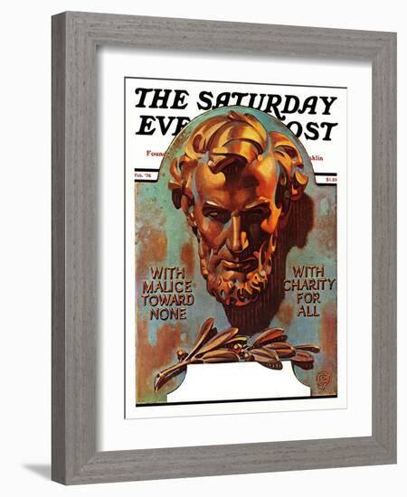 "Re -print of "Bronze Lincoln"," Saturday Evening Post Cover, February 1, 1976-Joseph Christian Leyendecker-Framed Giclee Print