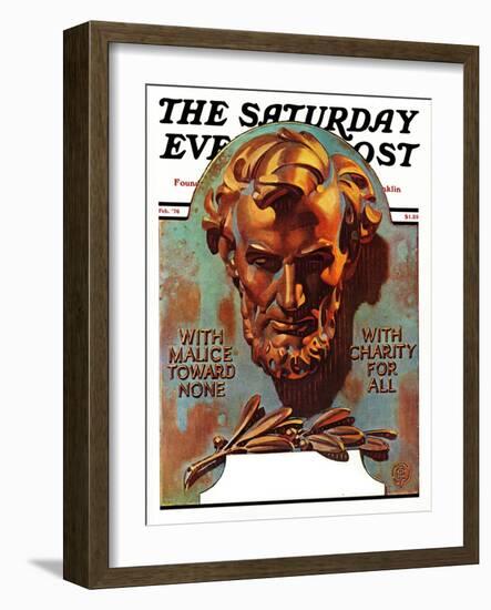 "Re -print of "Bronze Lincoln"," Saturday Evening Post Cover, February 1, 1976-Joseph Christian Leyendecker-Framed Giclee Print
