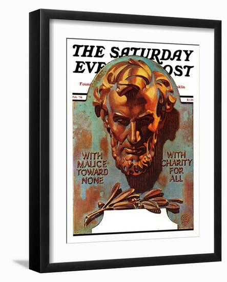 "Re -print of "Bronze Lincoln"," Saturday Evening Post Cover, February 1, 1976-Joseph Christian Leyendecker-Framed Giclee Print