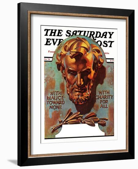 "Re -print of "Bronze Lincoln"," Saturday Evening Post Cover, February 1, 1976-Joseph Christian Leyendecker-Framed Giclee Print