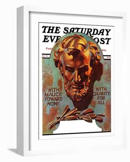 "Re -print of "Bronze Lincoln"," Saturday Evening Post Cover, February 1, 1976-Joseph Christian Leyendecker-Framed Giclee Print