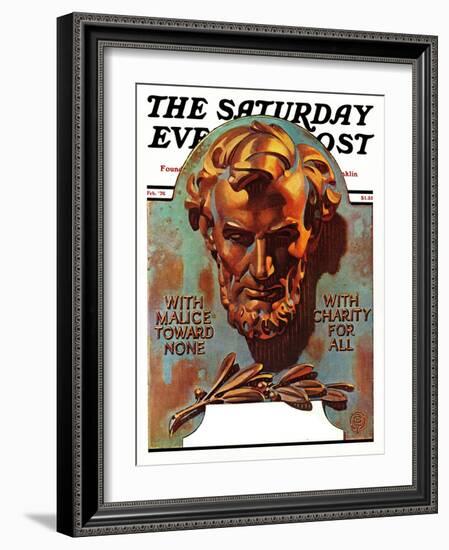 "Re -print of "Bronze Lincoln"," Saturday Evening Post Cover, February 1, 1976-Joseph Christian Leyendecker-Framed Giclee Print