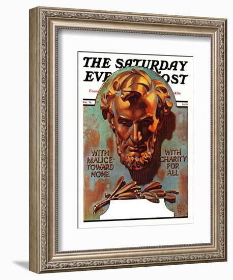 "Re -print of "Bronze Lincoln"," Saturday Evening Post Cover, February 1, 1976-Joseph Christian Leyendecker-Framed Giclee Print