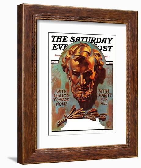 "Re -print of "Bronze Lincoln"," Saturday Evening Post Cover, February 1, 1976-Joseph Christian Leyendecker-Framed Giclee Print