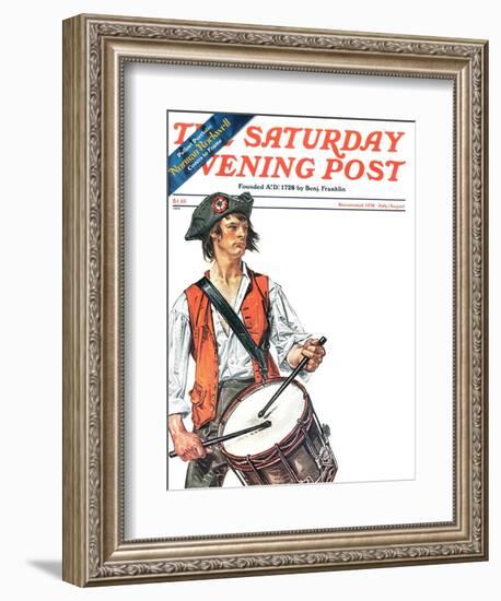 "Re-print of "Colonial Drummer"," Saturday Evening Post Cover, July/Aug 1976-Joseph Christian Leyendecker-Framed Giclee Print