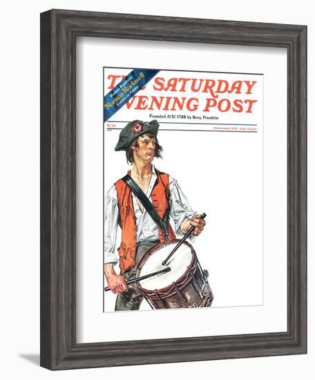 "Re-print of "Colonial Drummer"," Saturday Evening Post Cover, July/Aug 1976-Joseph Christian Leyendecker-Framed Giclee Print