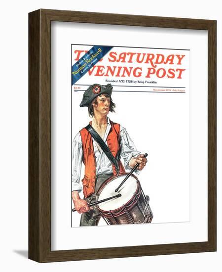 "Re-print of "Colonial Drummer"," Saturday Evening Post Cover, July/Aug 1976-Joseph Christian Leyendecker-Framed Giclee Print