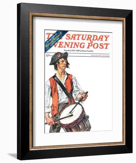 "Re-print of "Colonial Drummer"," Saturday Evening Post Cover, July/Aug 1976-Joseph Christian Leyendecker-Framed Giclee Print