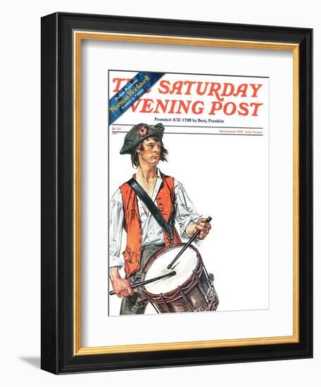 "Re-print of "Colonial Drummer"," Saturday Evening Post Cover, July/Aug 1976-Joseph Christian Leyendecker-Framed Giclee Print