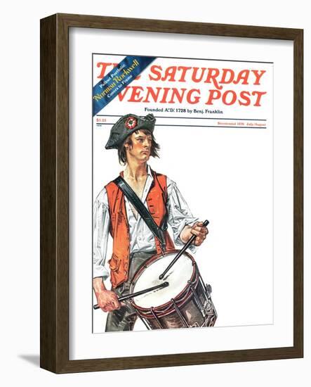 "Re-print of "Colonial Drummer"," Saturday Evening Post Cover, July/Aug 1976-Joseph Christian Leyendecker-Framed Giclee Print