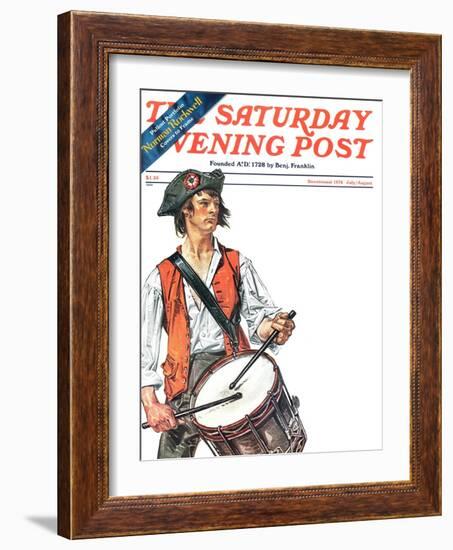 "Re-print of "Colonial Drummer"," Saturday Evening Post Cover, July/Aug 1976-Joseph Christian Leyendecker-Framed Giclee Print