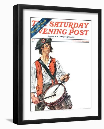 "Re-print of "Colonial Drummer"," Saturday Evening Post Cover, July/Aug 1976-Joseph Christian Leyendecker-Framed Giclee Print