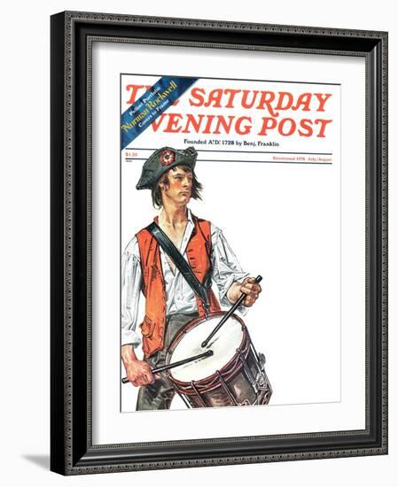 "Re-print of "Colonial Drummer"," Saturday Evening Post Cover, July/Aug 1976-Joseph Christian Leyendecker-Framed Giclee Print